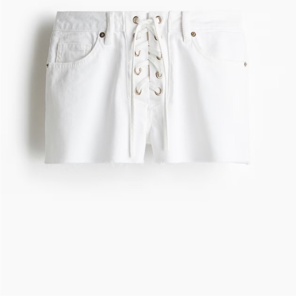 H&M White Lace-Up High-Rise Denim Shorts